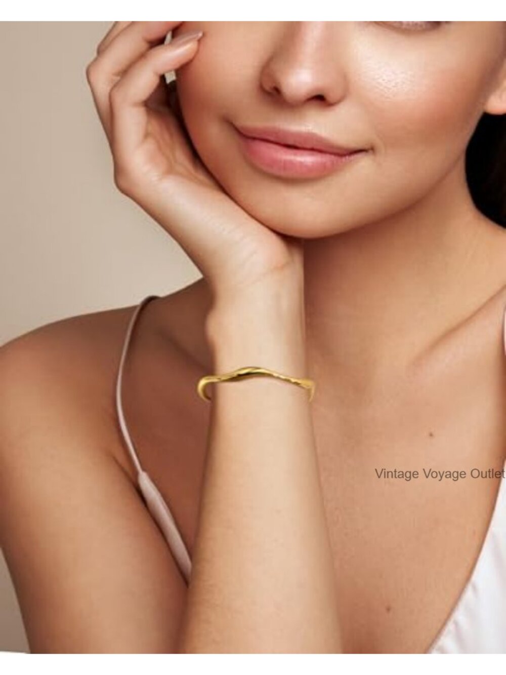Gold Plated Wavy Cuff Bracelet Adjustable Open Bangle for Women